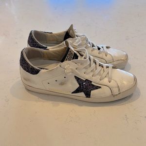 Golden Goose White/Navy Superstars SIZE 38